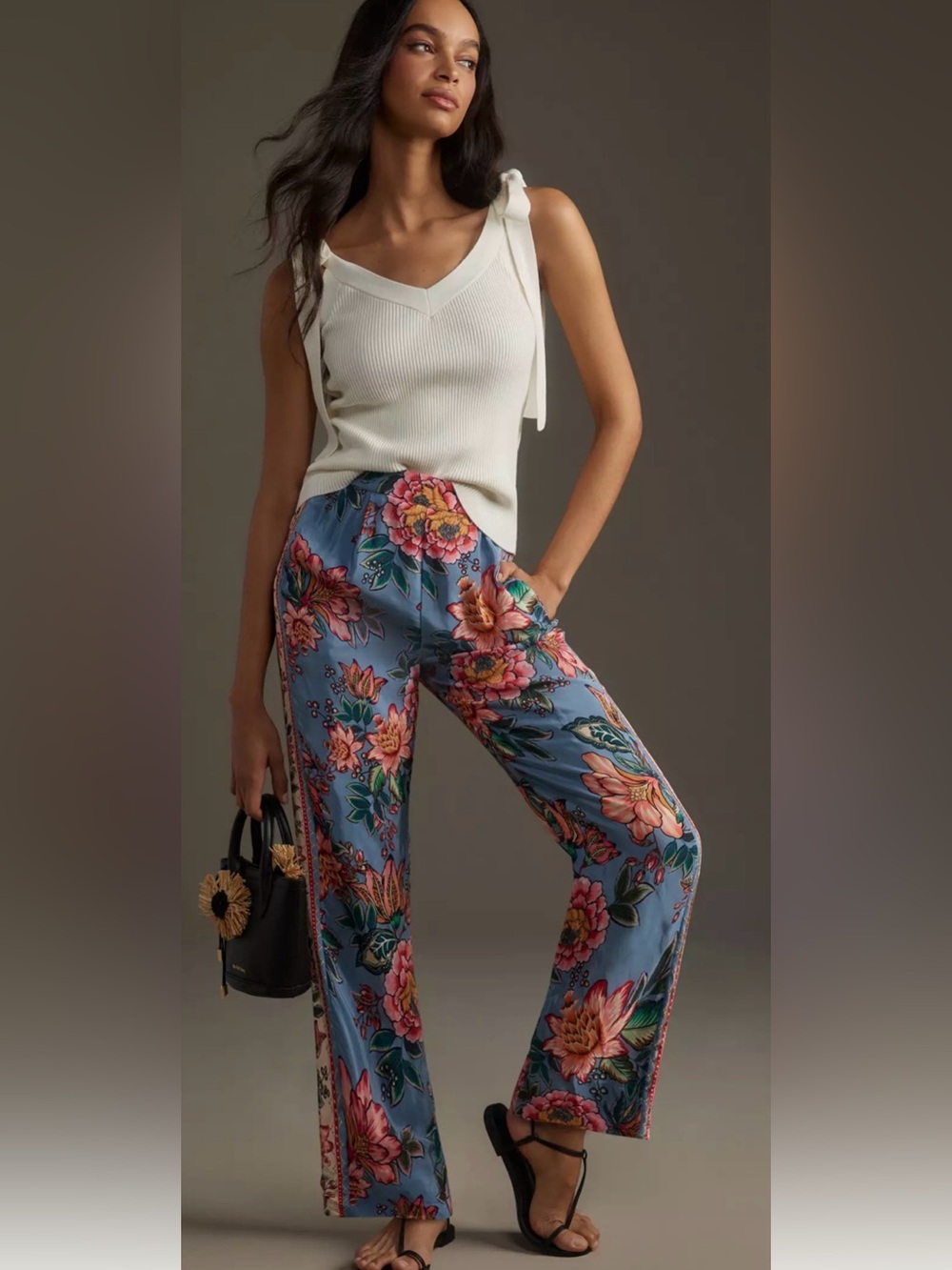FARM Rio Blue Floral High-Waist Wide-Leg Pants